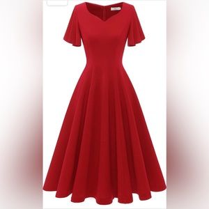Ruffle Sleeve Cocktail Dress, Fit and Flare, Tea Length